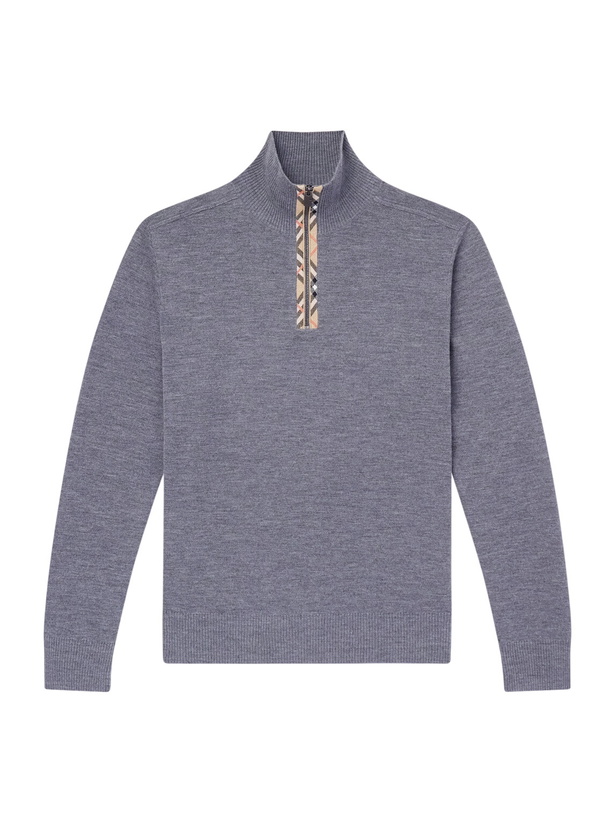 Photo: Burberry - Checked Wool Half-Zip Sweater - Gray