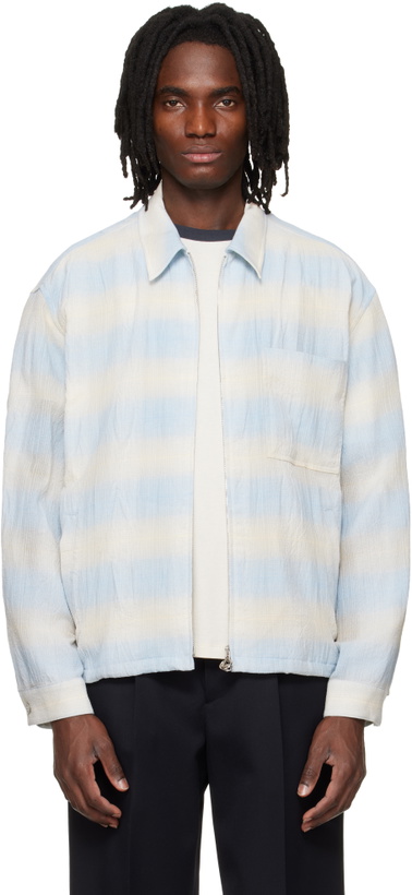 Photo: Solid Homme Blue & Beige Striped Zip-Up Shirt