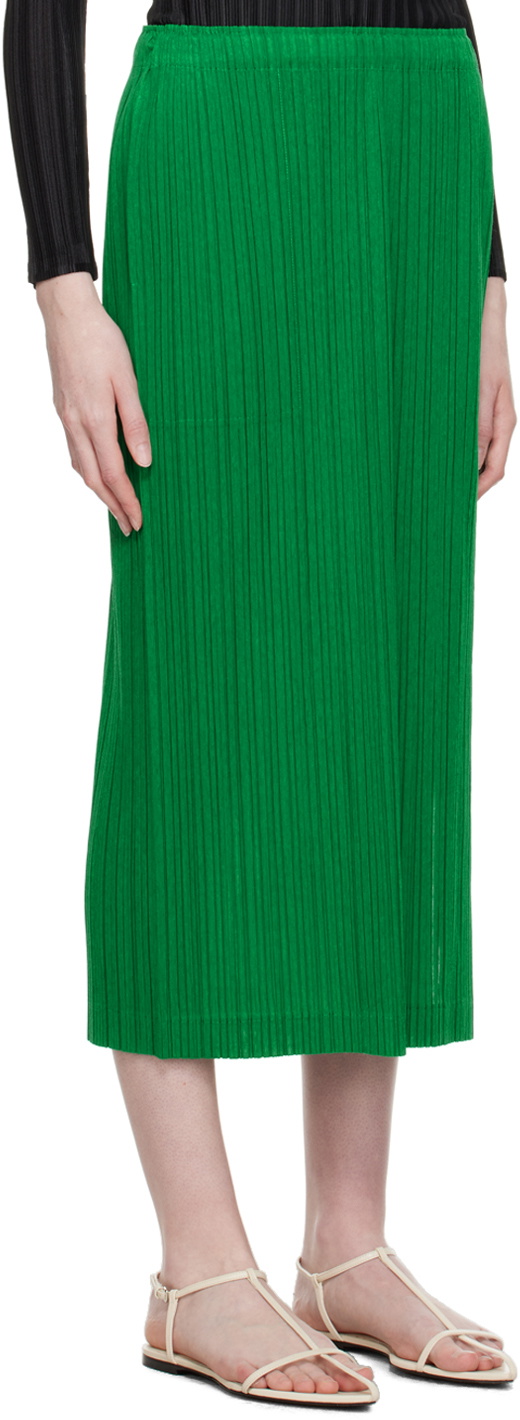 Pleats Please Issey Miyake Green Pleated Midi Skirt Pleats Please