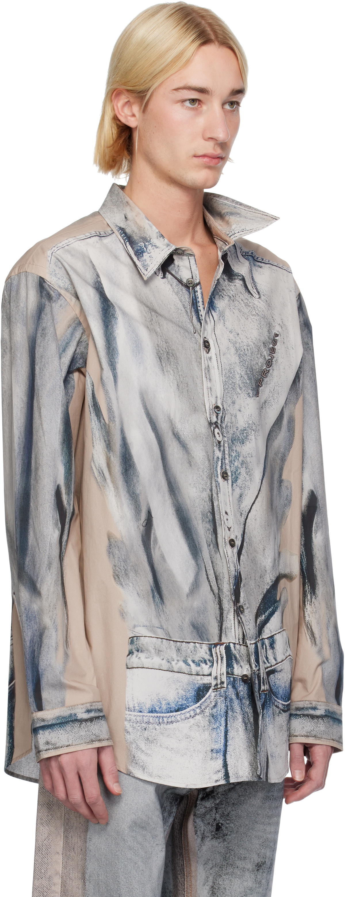 Y/Project Beige & Blue Trompe L'oeil Shirt