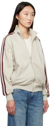 6397 Beige & Burgundy Fleecy Track Zip Up Sweatshirt