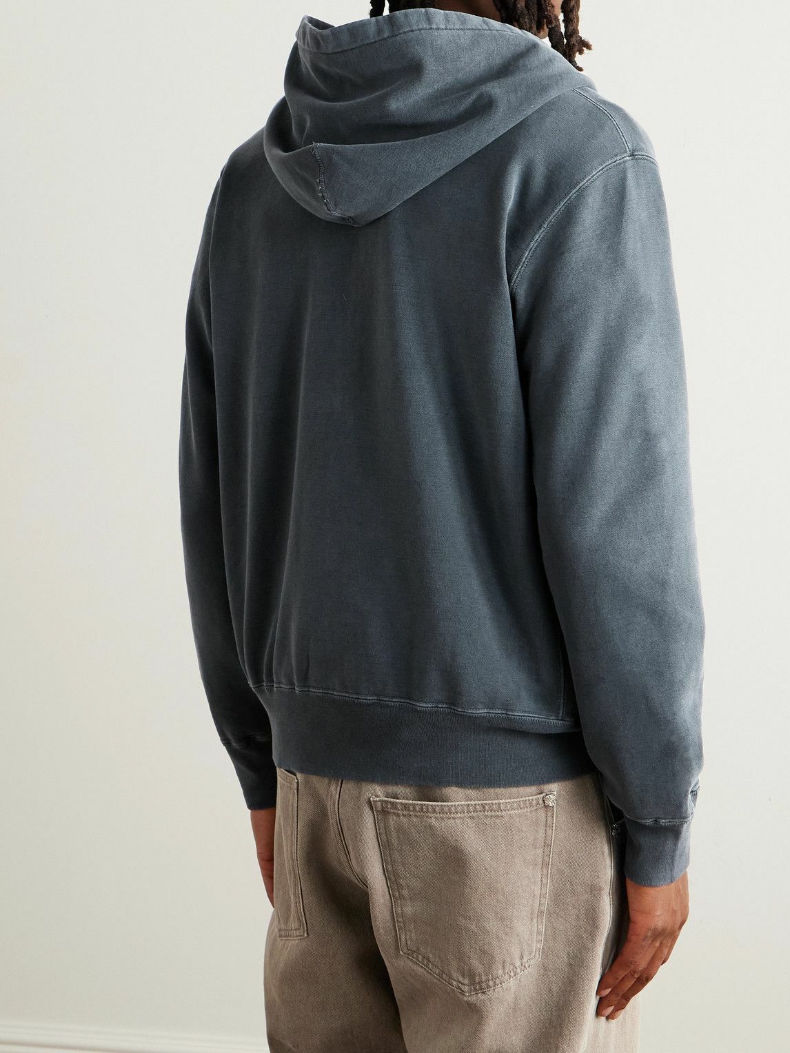 Remi Relief - Distressed Cotton-Jersey Zip-Up Hoodie - Black