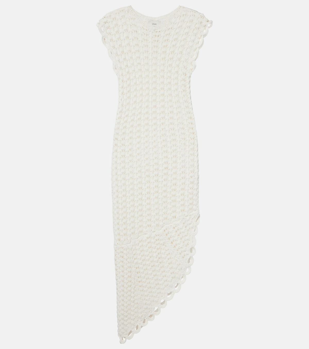 Loulou de Saison Malena asymmetric scalloped crochet midi dress