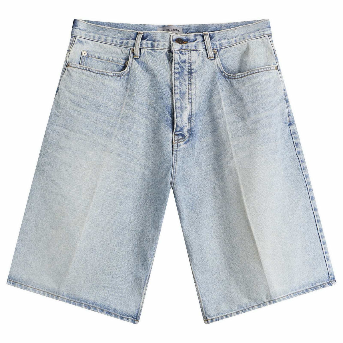 Balenciaga Men's Stay Press Vintage Denim Shorts in Bleach Light Bleu