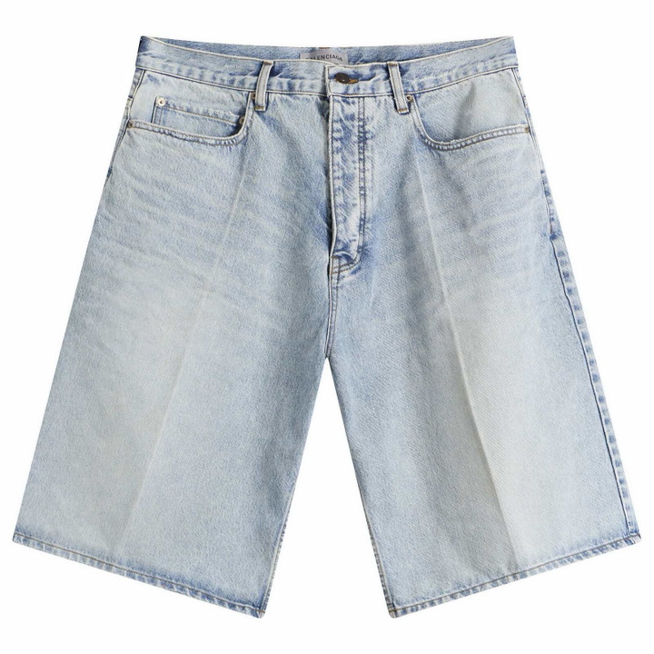 Photo: Balenciaga Men's Stay Press Vintage Denim Shorts in Bleach Light Bleu