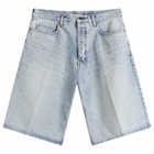 Balenciaga Men's Stay Press Vintage Denim Shorts in Bleach Light Bleu