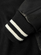 Wacko Maria - Leather-Panelled Striped Appliquéd Wool-Blend Varsity Jacket - Black