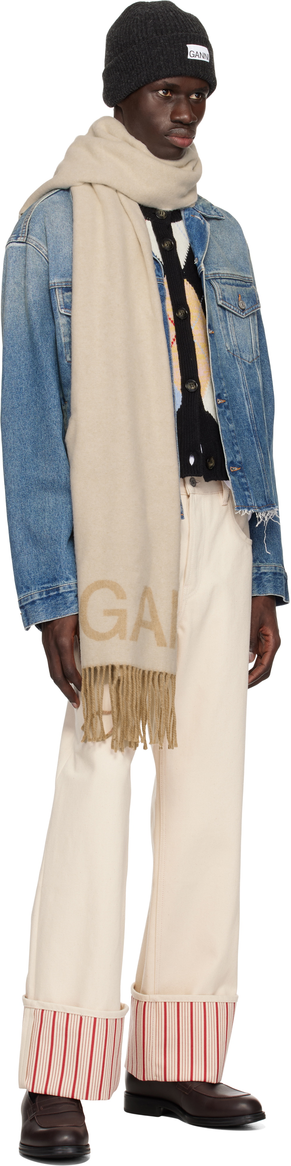 GANNI Off-White Fringed Scarf
