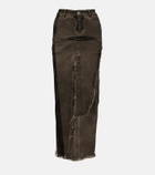 Rick Owens Sliced distressed denim midi skirt