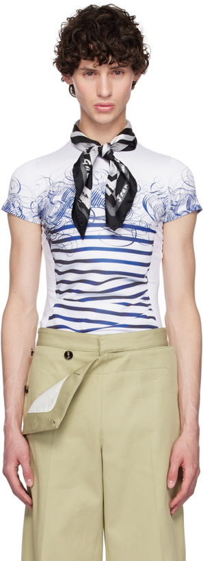 Photo: Jean Paul Gaultier White & Blue 'The Calligraphy Marinière' T-Shirt