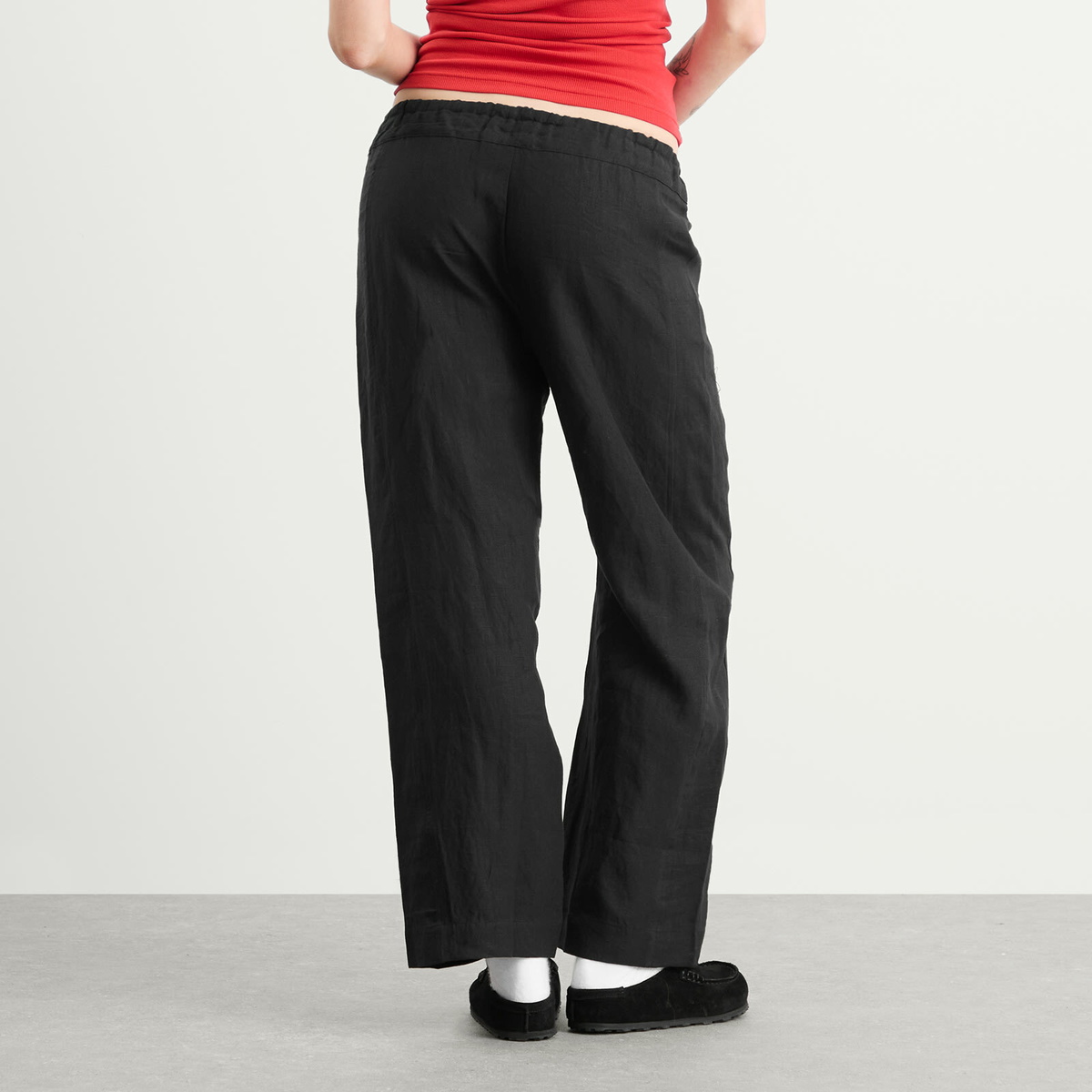 Deiji Studios Women's Double Waist Linen Pants in Black