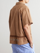 Story Mfg. - Camp-Collar Crochet-Trimmed Embroidered Cotton and Linen-Blend Shirt - Brown