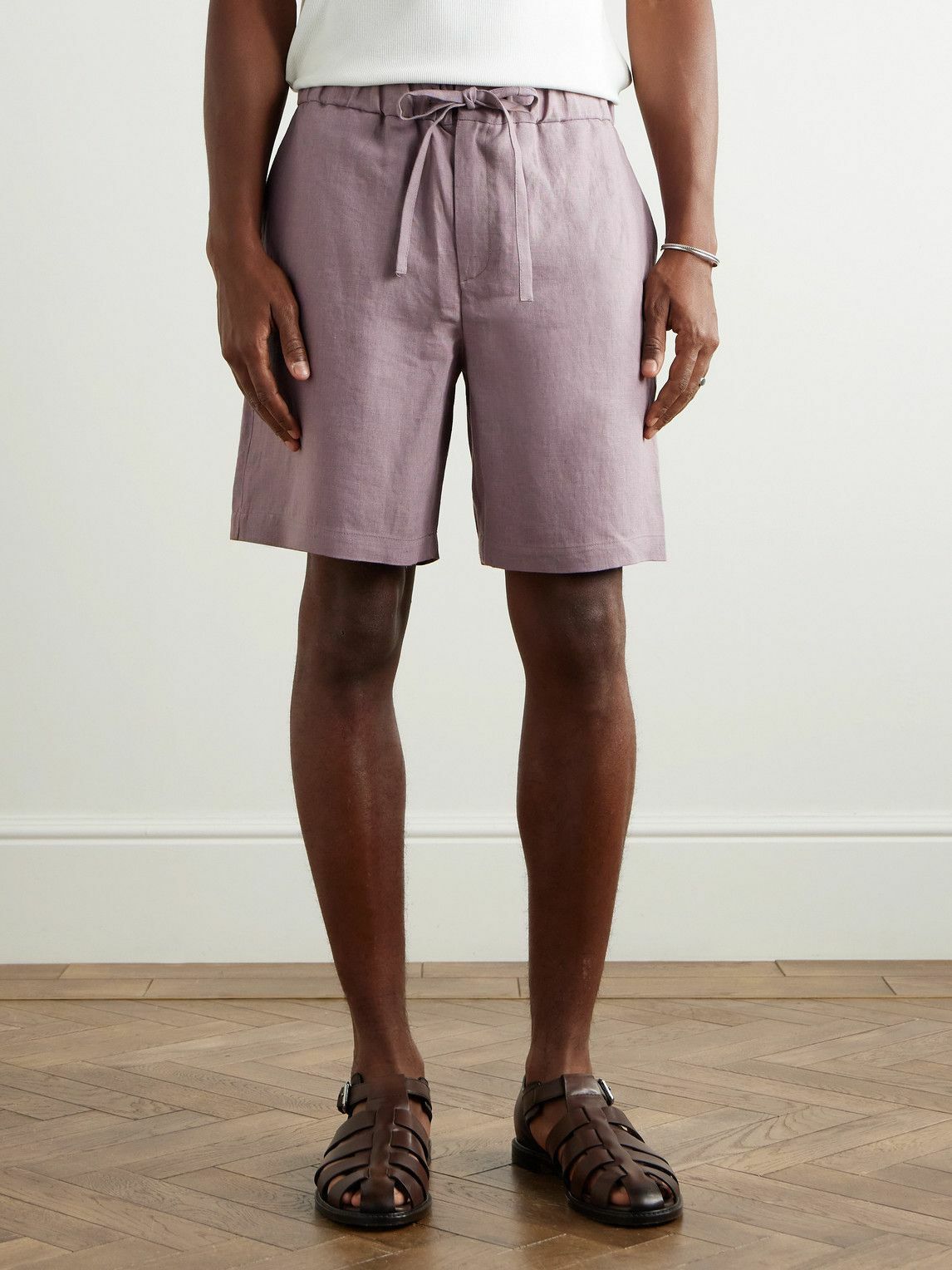 De Bonne Facture - Lounge Straight-Leg Linen Shorts - Purple