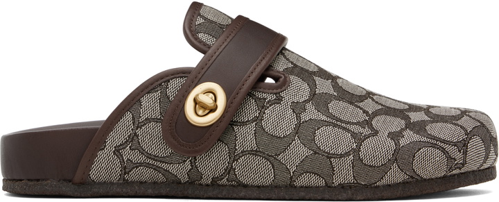Photo: Coach 1941 Brown Blake Signature Jacquard Clog Loafers