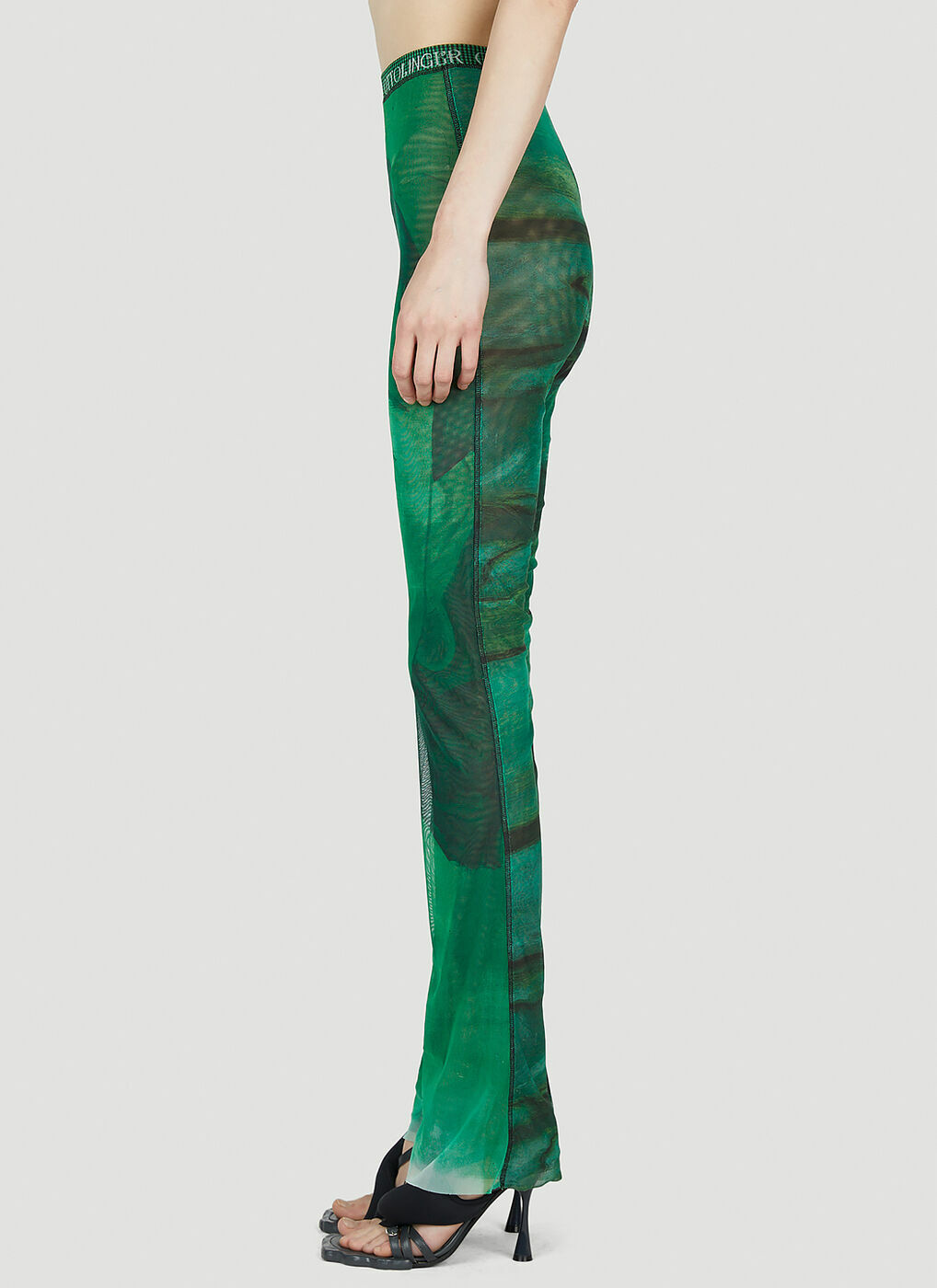 Ottolinger - Logo Waistband Mesh Pants in Green Ottolinger