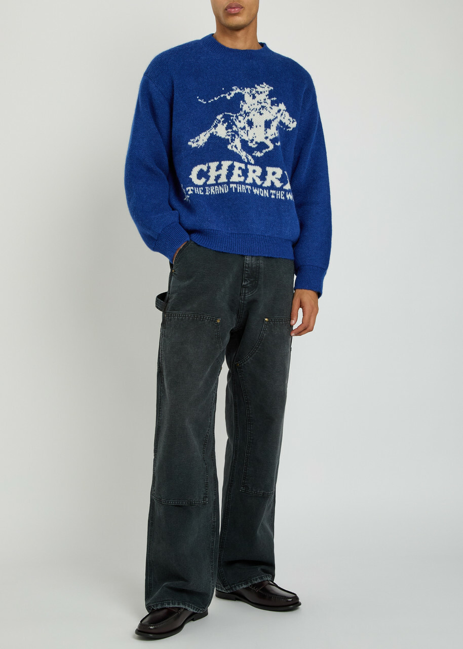 Cherry Los Angeles Won The West Intarsia Alpaca-blend Jumper Blue
