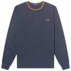 Fred Perry Men's Long Sleeve Twin Tipped T-Shirt in Navy