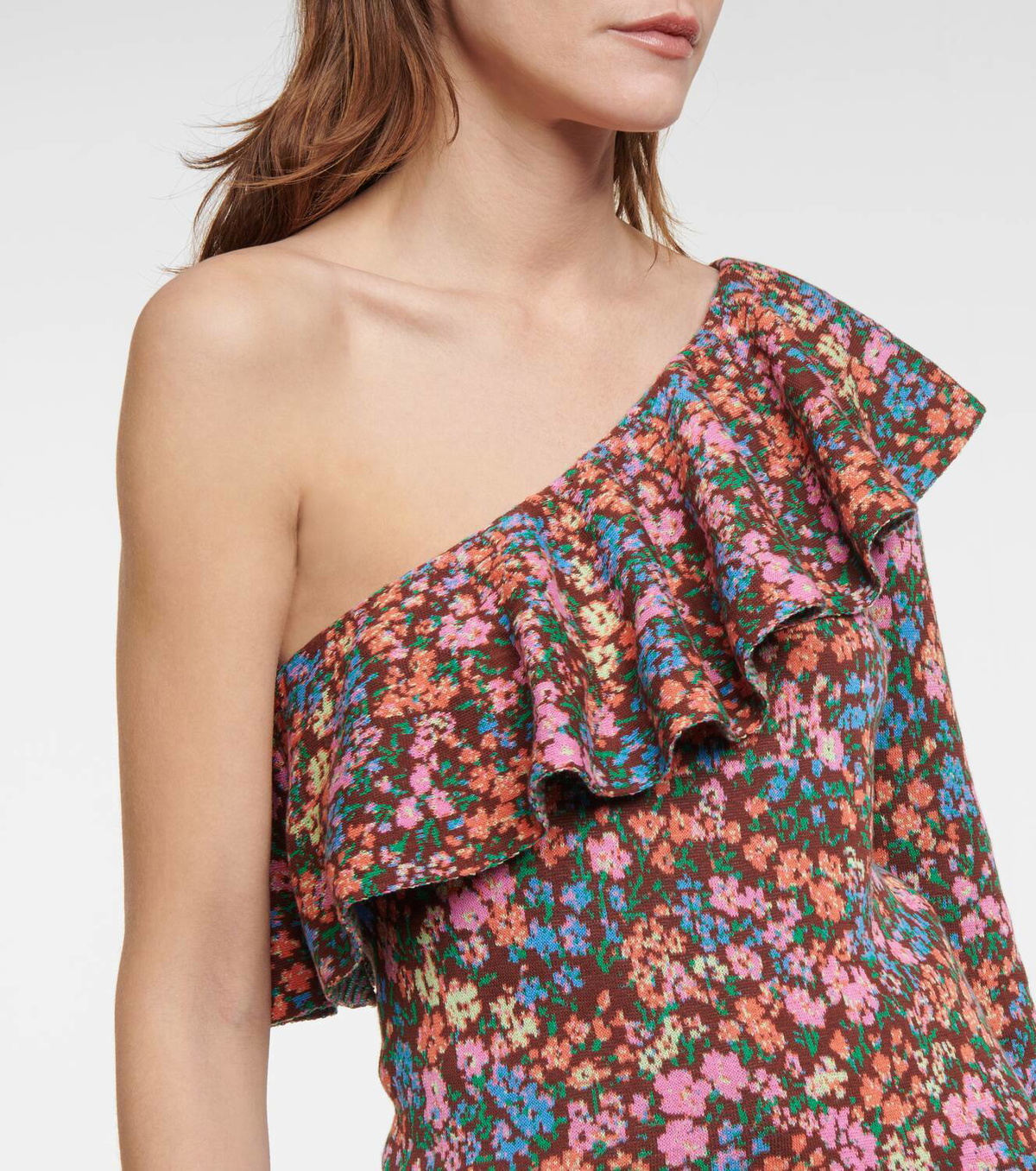 Philosophy di Lorenzo Serafini Floral jacquard cotton one-shoulder top