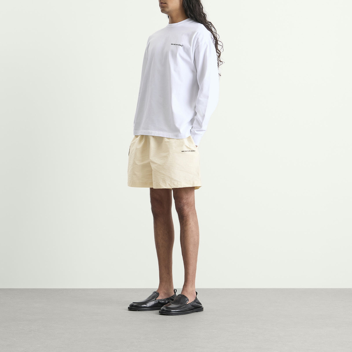 MKI Men's Botanical Print Wide Leg Shorts in Bone