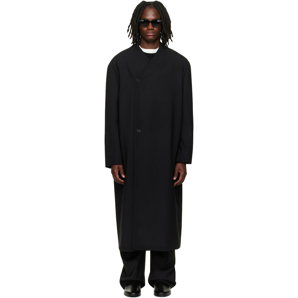 Fear of God Black Wool Double Breasted Lapelless Coat