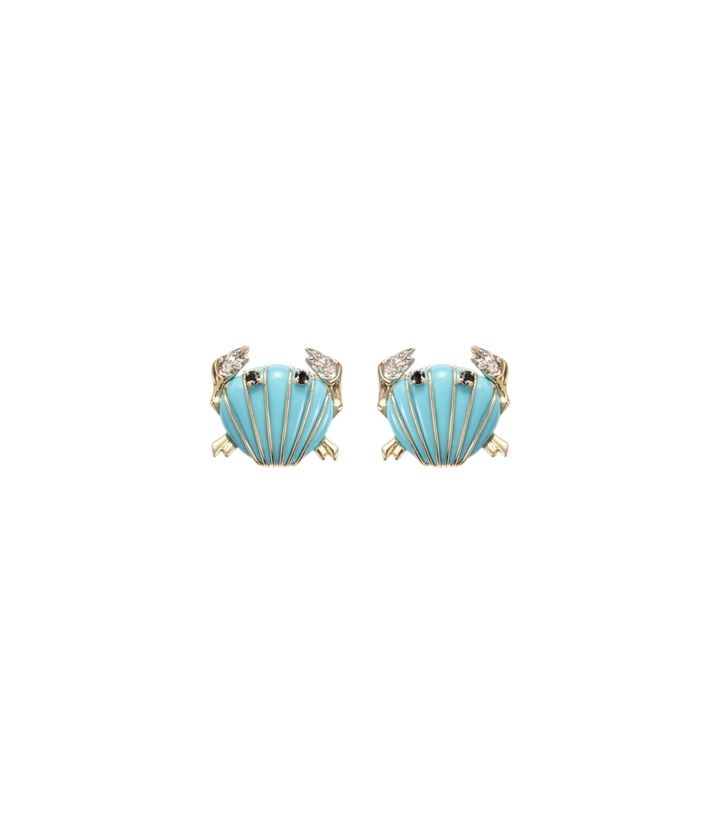 Photo: Yvonne Léon Crabe Coquillage 9kt gold earrings with gemstones