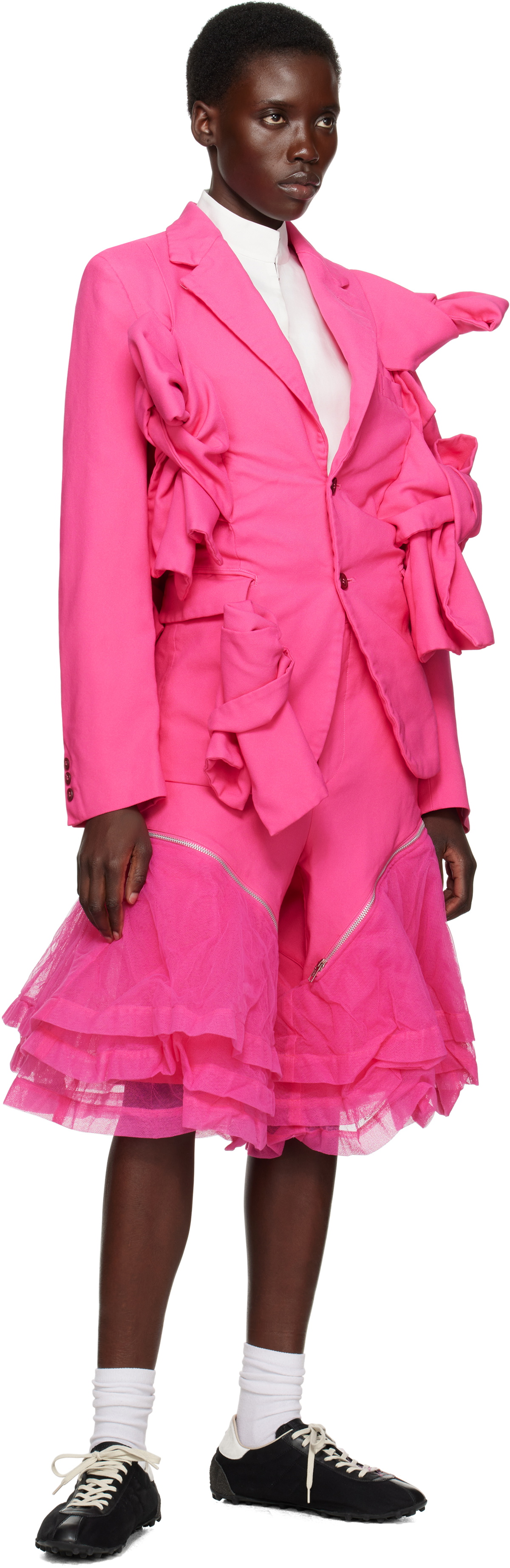 Comme des Garçons Homme Plus Pink Gabardine & Nylon Tulle Garment Treated Shorts