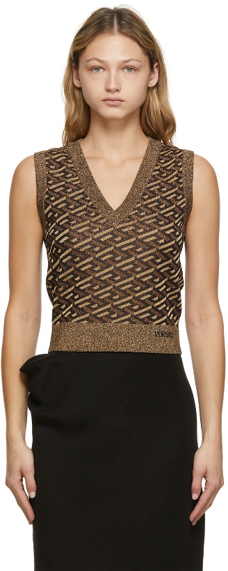 Photo: Versace Black & Gold Jacquard Metallic Monogram Vest