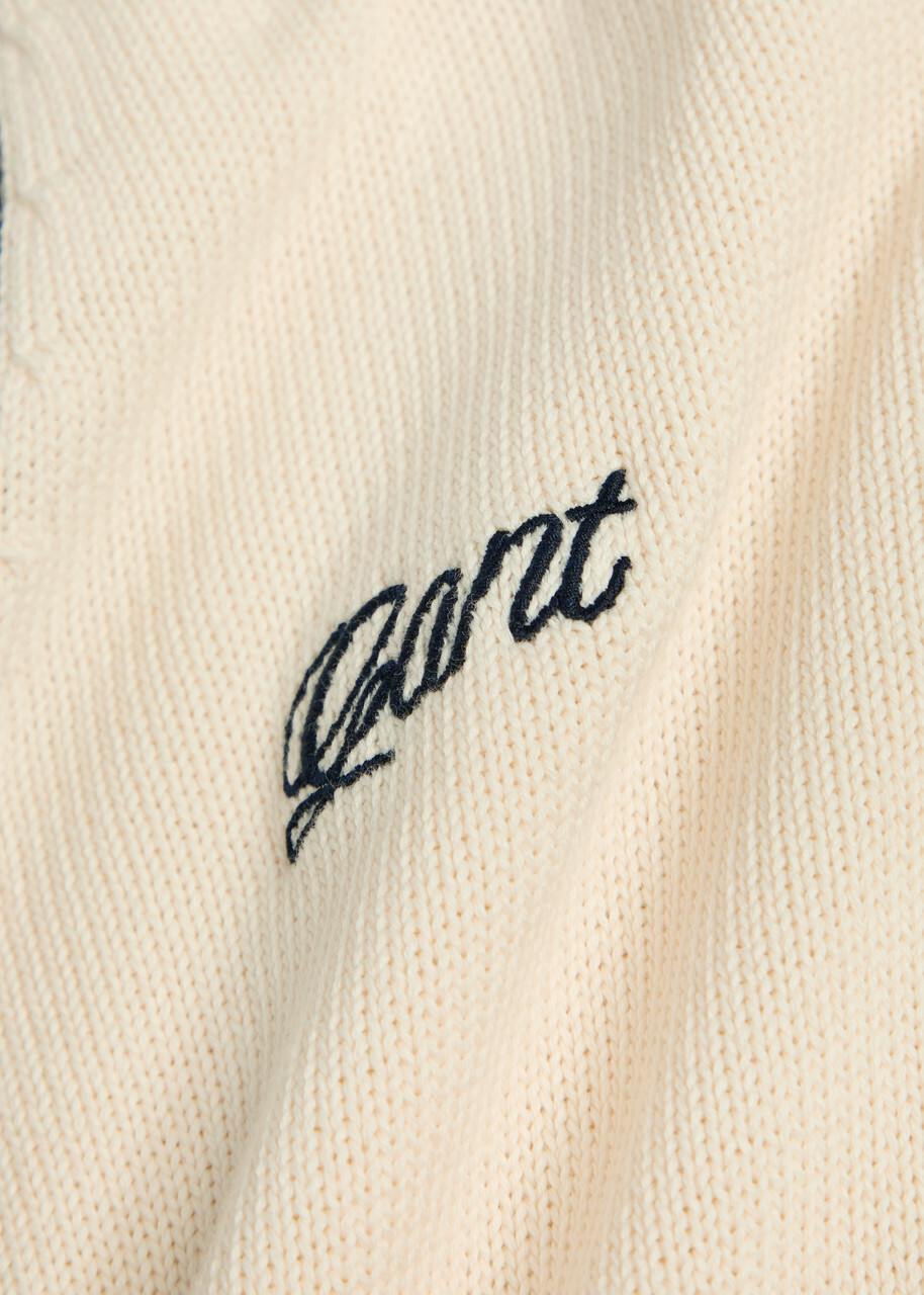 Gant Logo-embroidered Cotton-knit Cardigan Cream