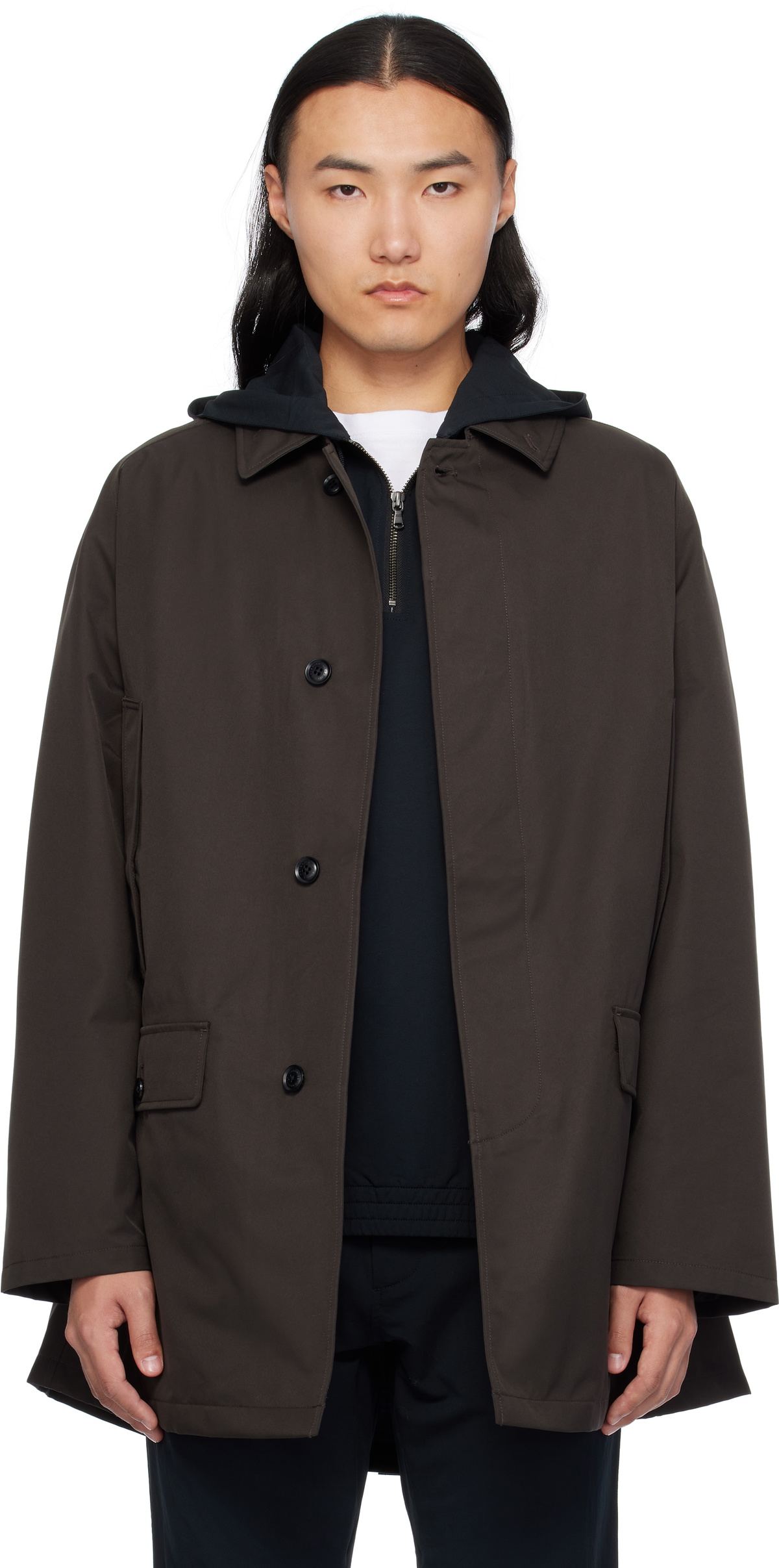 Gray 2L GORE-TEX Short Soutien Collar Coat by nanamica on Sale