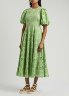 Kitri Chiara Broderie Anglaise Cotton Midi Dress Light Green