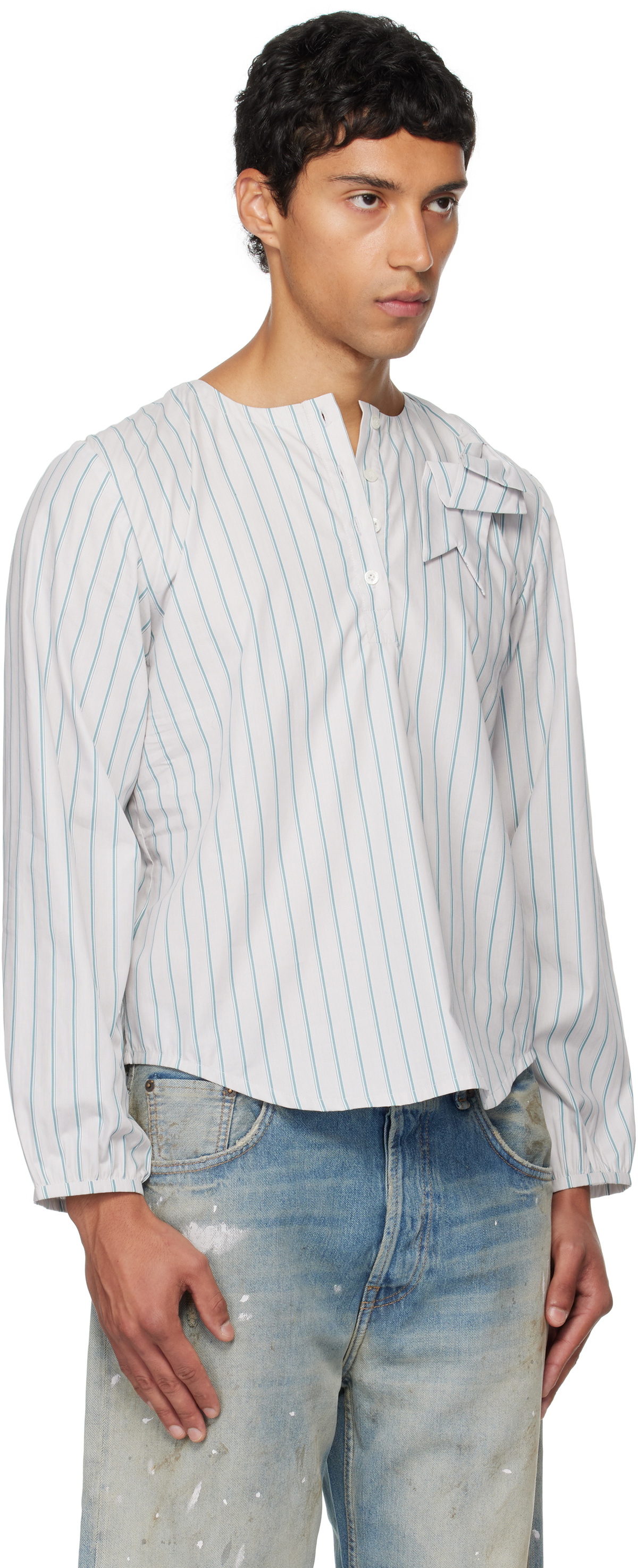 Ashley Williams Green Stripe Bow Shirt
