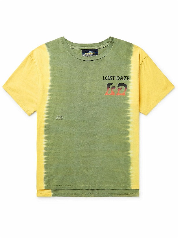 Photo: Lost Daze - Logo-Print Tie-Dyed Cotton-Jersey T-Shirt - Green