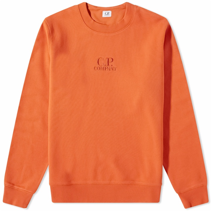 Photo: C.P. Company Men's Garment Dyed Centre Logo Crew Sweat in Harvest Pumpkin