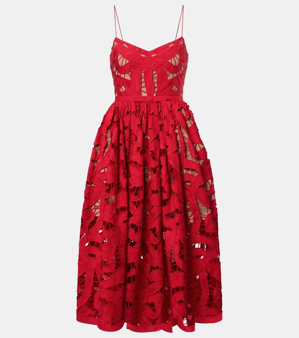 Self-Portrait Bow lace linen and cotton midi dress Self-Portrait