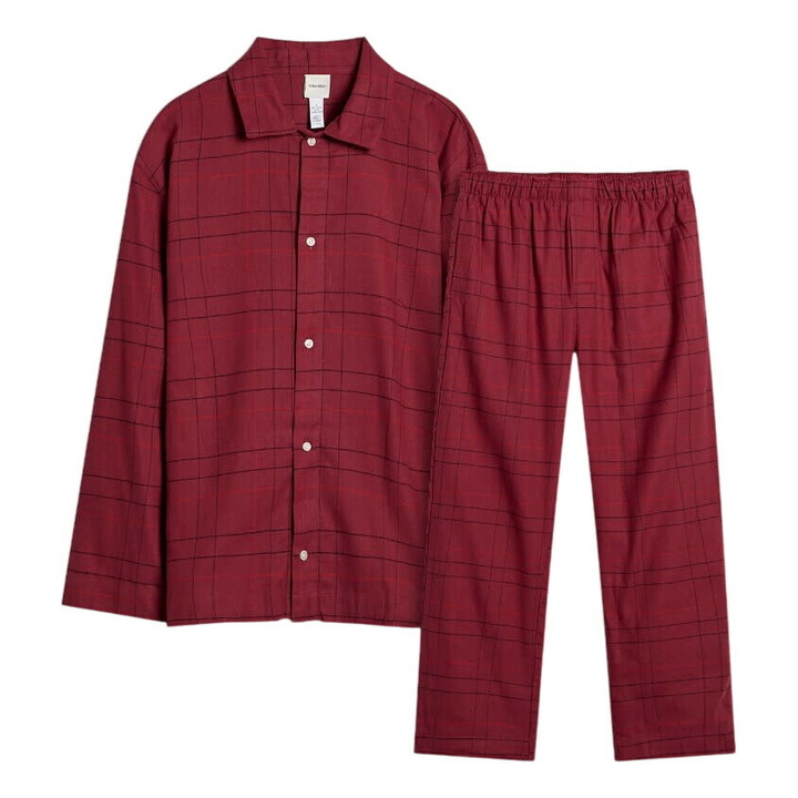 Photo: Calvin Klein Men's Flannel Long Sleeve Button Down Pyjama Set in Sophie Plaid/Red