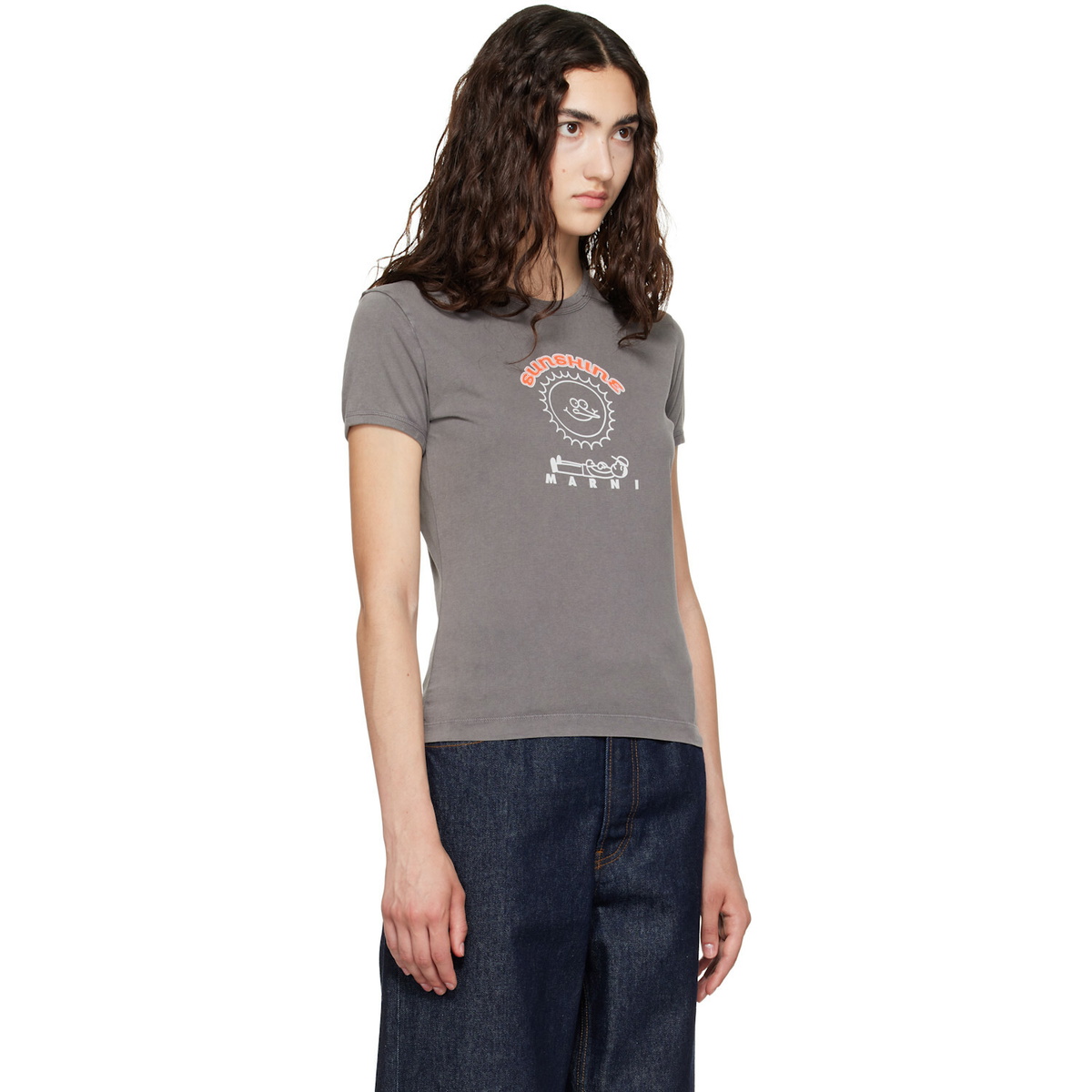 Marni Gray Cotton Sunshine Print T-shirt