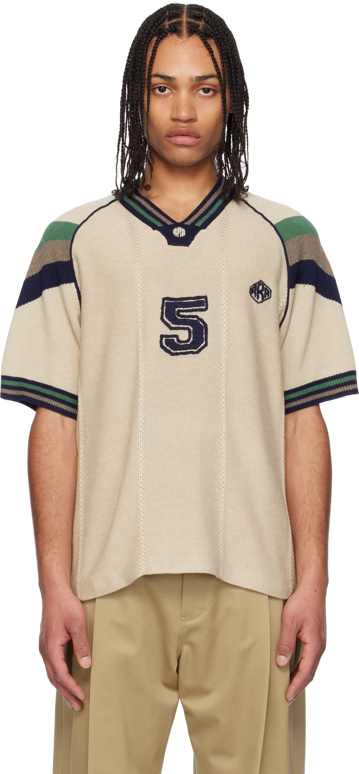 RICE NINE TEN Biege Knitting Game T-shirt