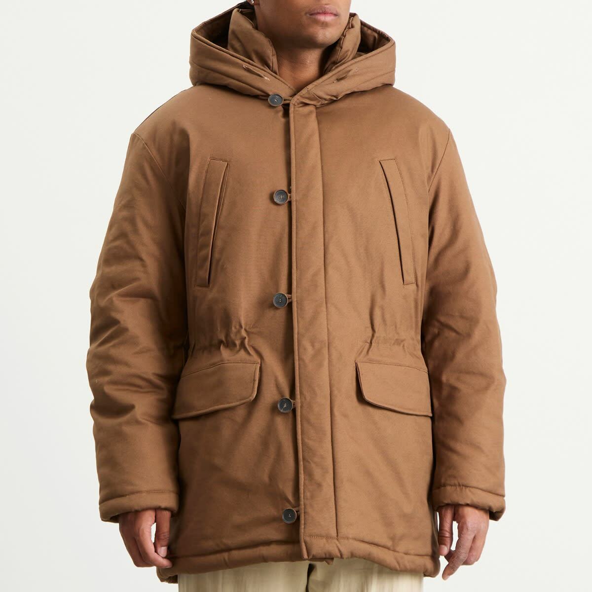 Ranra Men's Neve Canvas Cotton Parka Jacket in Coffee Liqueur
