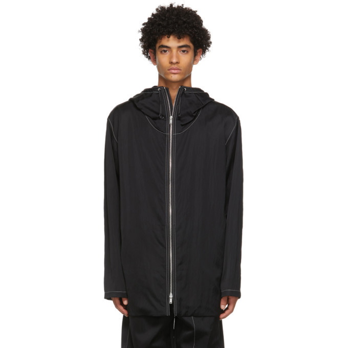 Photo: Jil Sander Black Crinkled Satin Hooded Coat