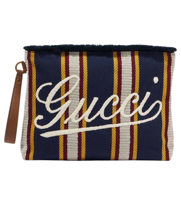 Photo: Gucci Large embroidered striped canvas pouch