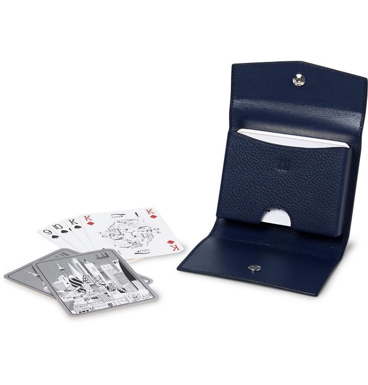 Photo: Dunhill - Illustrated Playing Cards Deck and Full-Grain Leather Case - Blue