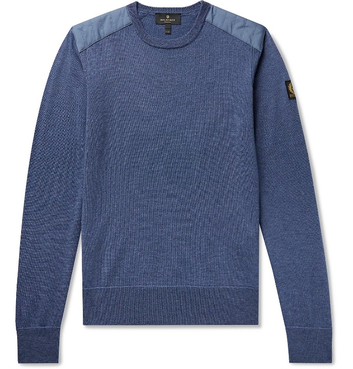 Photo: BELSTAFF - Kerrigan Slim-Fit Quilted Shell-Trimmed Merino Wool Sweater - Blue