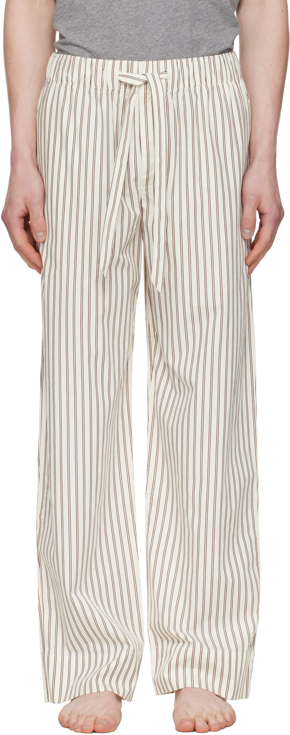 Tekla Brown & Off-White Poplin Pyjama Pants