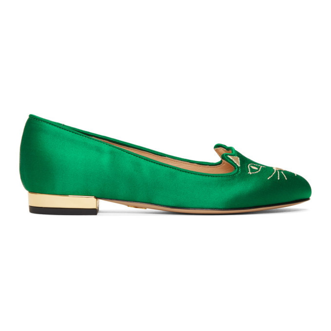 Photo: Charlotte Olympia SSENSE Exclusive Green Satin Kitty Loafers