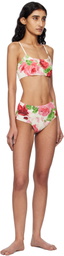 Blumarine Off-White & Pink Peony-Printed Viscose Bikini
