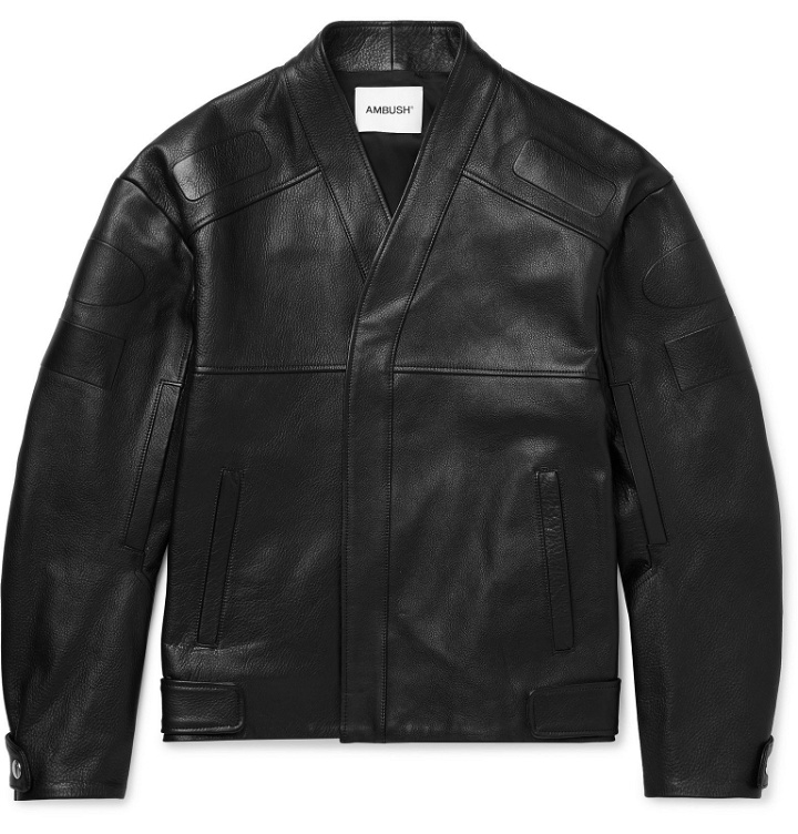 Photo: AMBUSH® - Logo-Embossed Full-Grain Leather Jacket - Black