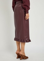 Never Fully Dressed Jaspre Ruffled Faux Leather Midi Wrap Skirt Red
