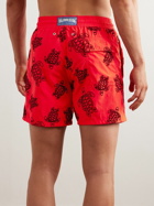 Vilebrequin - Moorea Straight-Leg Mid-Length Flocked Recycled Swim Shorts - Red