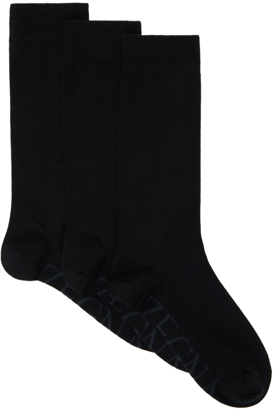Photo: ZEGNA Three-Pack Black High Performance Socks