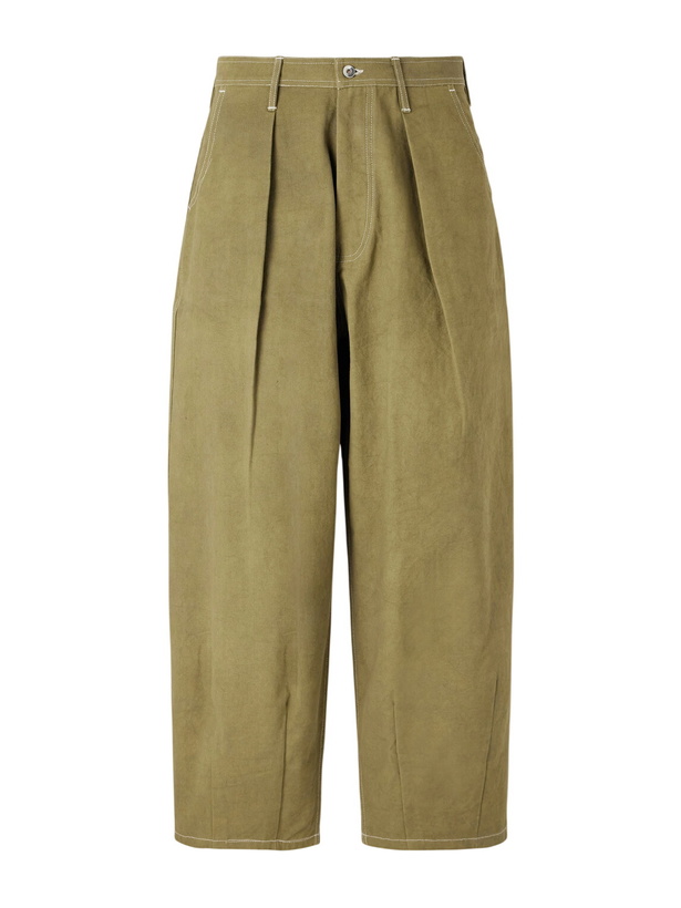 Photo: Story mfg. - Lush Wide-Leg Pleated Organic Cotton-Canvas Trousers - Green